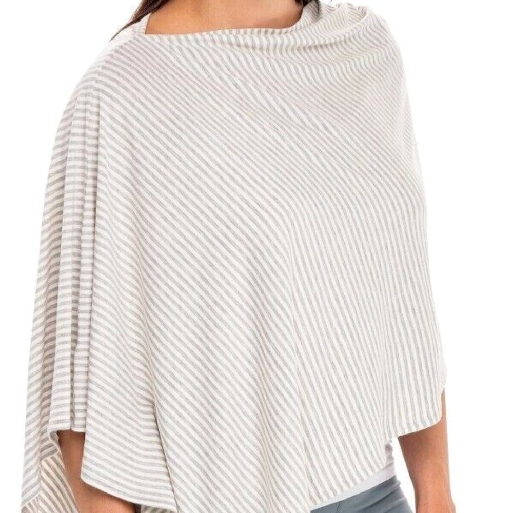 SECRET TREASURES Gray White Striped Cover-Up Rayon Spandex Stretch S-M-L…